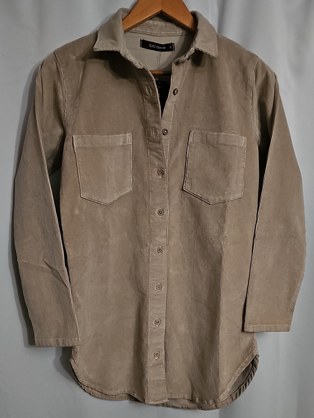 Long Sleeve Corduroy Shirt Dress Button front Size Small Color Sandstone New